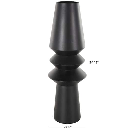 24" Black Metal Art Deco Fluted Decorative Vase
